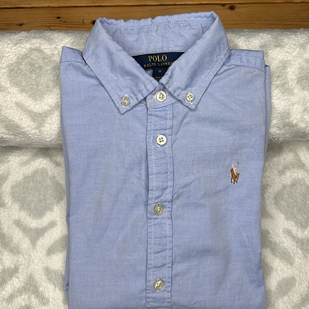 Polo Ralph Lauren Girls Blue Button Down,Short Sleeve Shirt Sz 14 - Picture 5 of 5